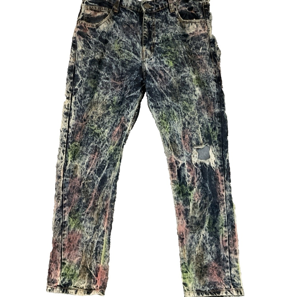 LAB Slim Straight Jeans Distressed Acid Wash HipHop Grunge Colored Denim 38W 30L